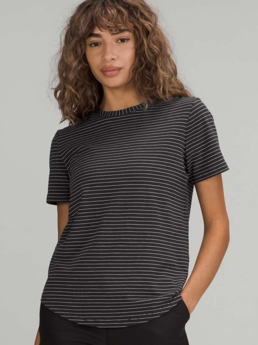 lululemon athletica Black and White Striped Short Sleeve Tee